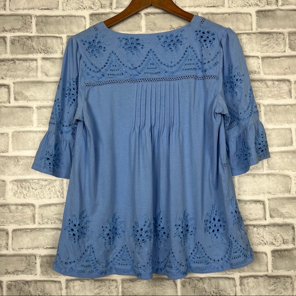 Sundance Light Dusty Blue Boho Lace Soft Cotton Bohemian Hippie Blouse Sz Large - Picture 3 of 6